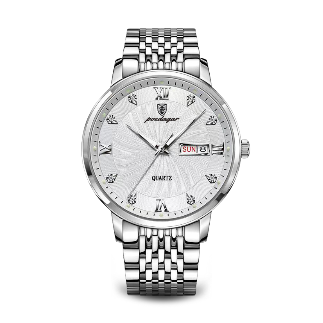 Men’s Dress Day-Date Quartz Watch | 42 mm | Stainless Steel Bracelet | Luminous Markers
