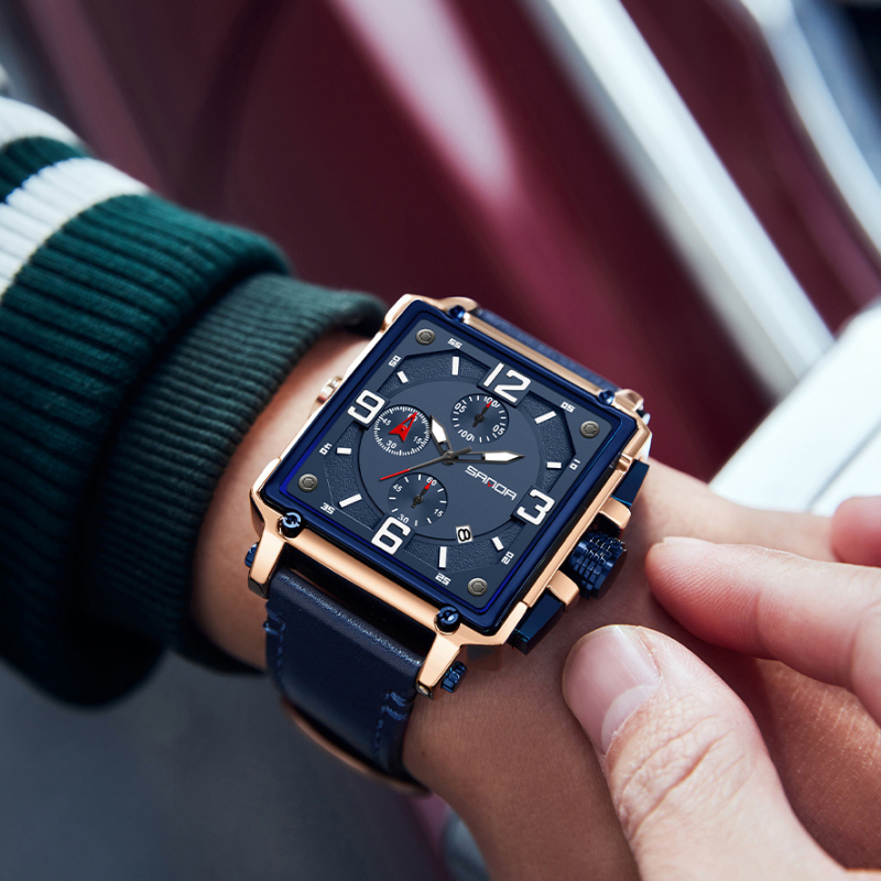 Men’s Tactical Chronograph Watch 48 mm | Quartz, Date & Luminous | Leather Strap | 3 ATM