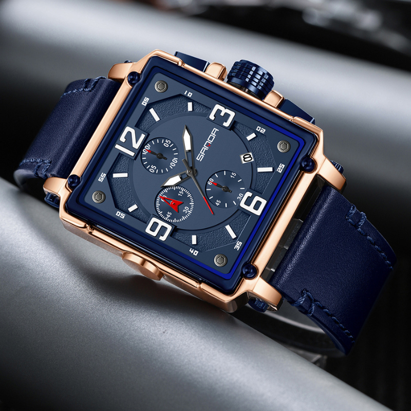 Men’s Tactical Chronograph Watch 48 mm | Quartz, Date & Luminous | Leather Strap | 3 ATM