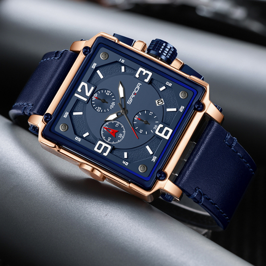 Men’s Tactical Chronograph Watch 48 mm | Quartz, Date & Luminous | Leather Strap | 3 ATM