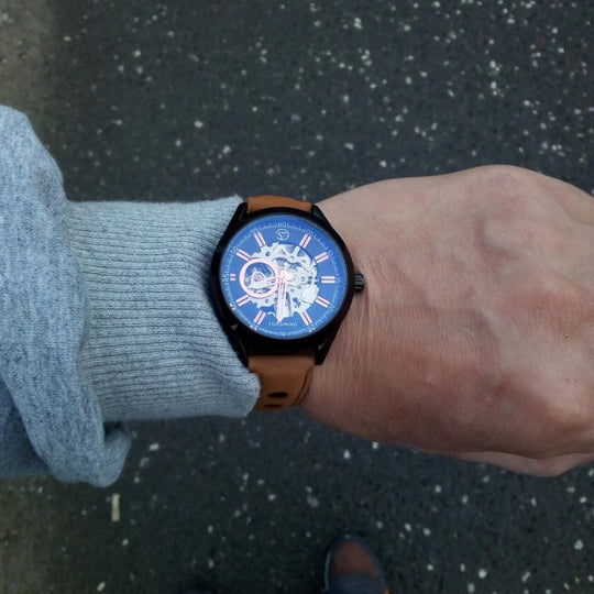 Men’s Skeleton Automatic Watch | 42 mm Case | Sport Design | 3 ATM Water Resistant | Leather Strap