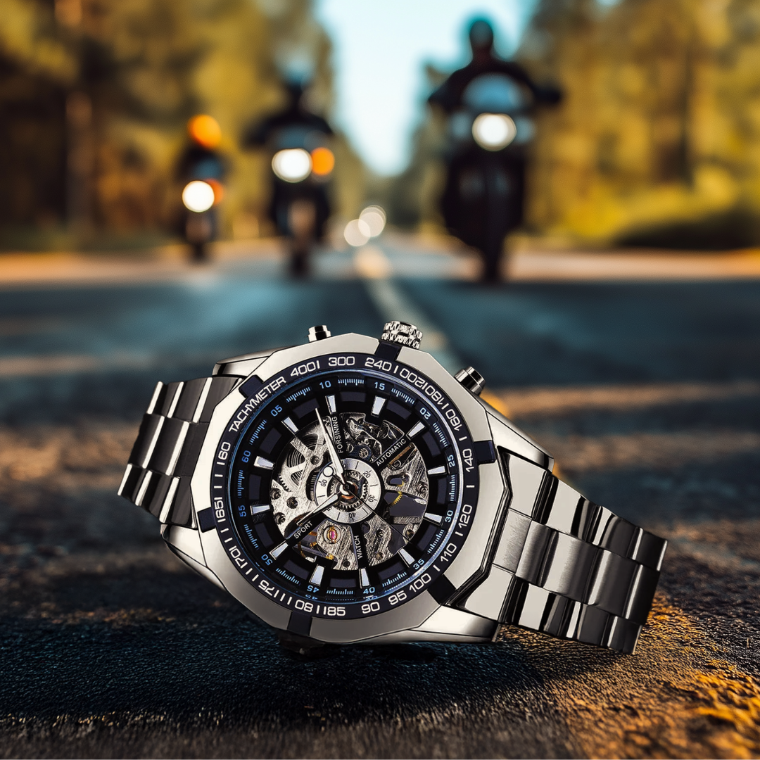 Automatic Skeleton Stainless Steel Watch | 45 mm | Tachymeter Bezel | 3 ATM Water Resistant