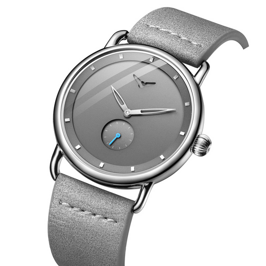 Unisex Minimalist Quartz Watch | 41 mm Case | Silver Leather Strap | Gray Dial | 3 ATM Water Resistant
