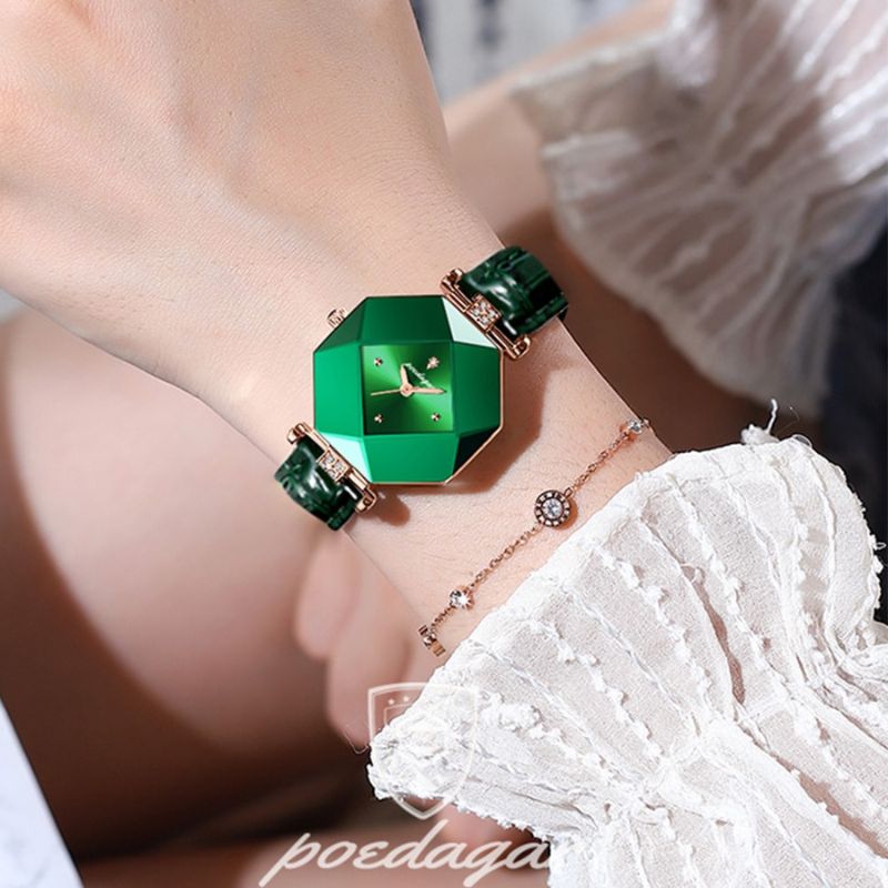 Women’s Luxury Geometric Quartz Watch | 32 mm Case | Crystal Dial Accents | 3 ATM WR | Leather Strap