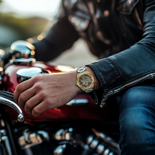 Men’s Stainless Steel Skeleton Watch | Open Mechanical Dial Bracelet | Motorhead Series | 3 ATM Water Resistant