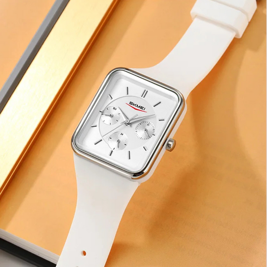 Women’s Rectangular Quartz Watch | 30 mm | White Silicone | 3 ATM | Casual Business Style