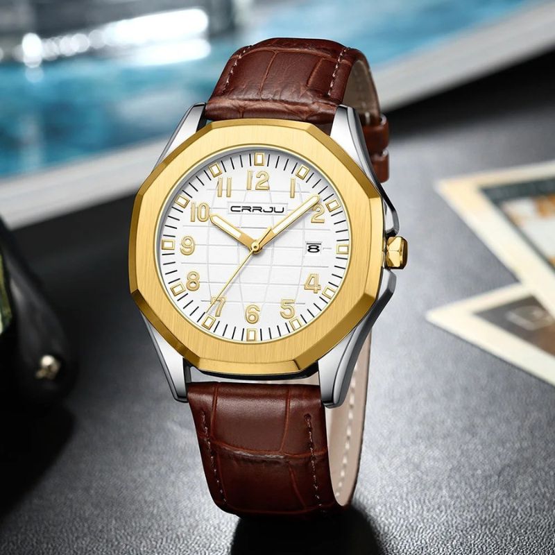 Men’s Classic Quartz Watch 42mm | Date Display | Leather Strap | 3ATM Water-Resistant Business Style