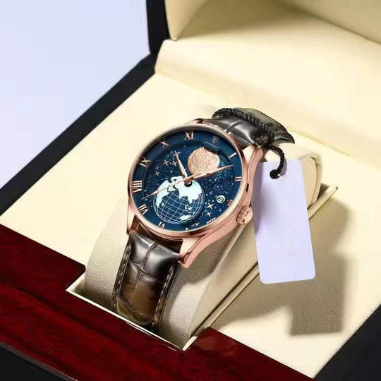 Men’s Astronomical Dial Quartz | Watch with World Map | 40 mm | Business/Dress | Water-Resistant
