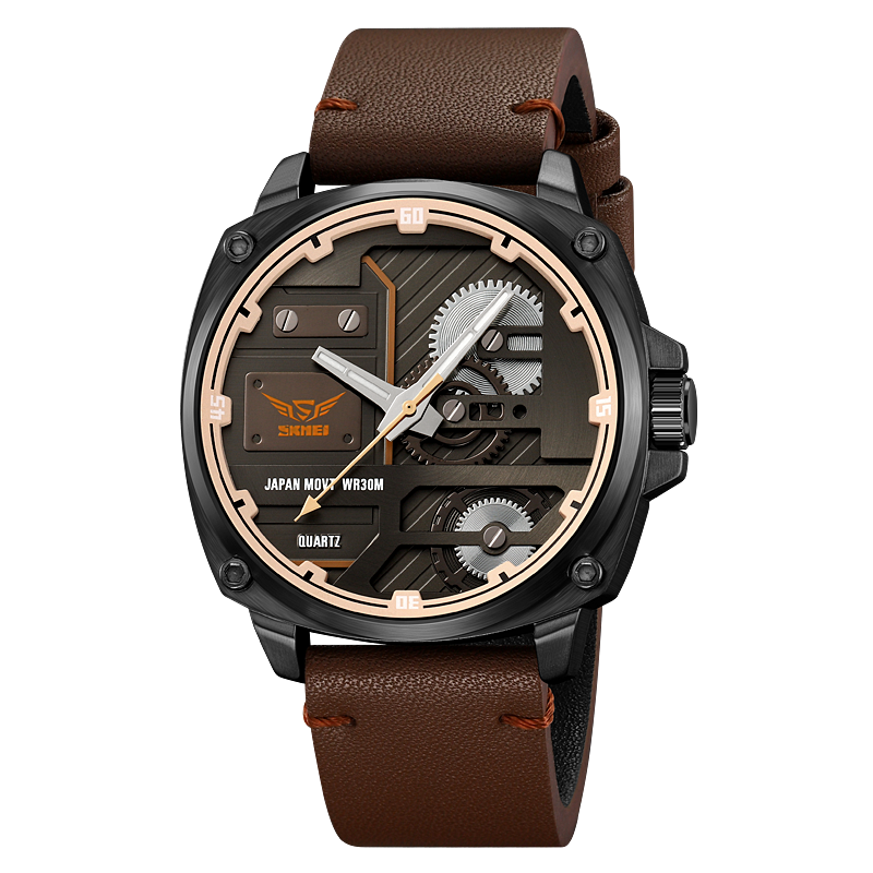 Men’s Industrial Quartz Watch | 50 mm | Leather Strap | 3 ATM Water-Resistant
