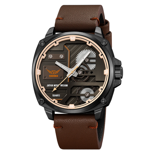 Men’s Industrial Quartz Watch | 50 mm | Leather Strap | 3 ATM Water-Resistant