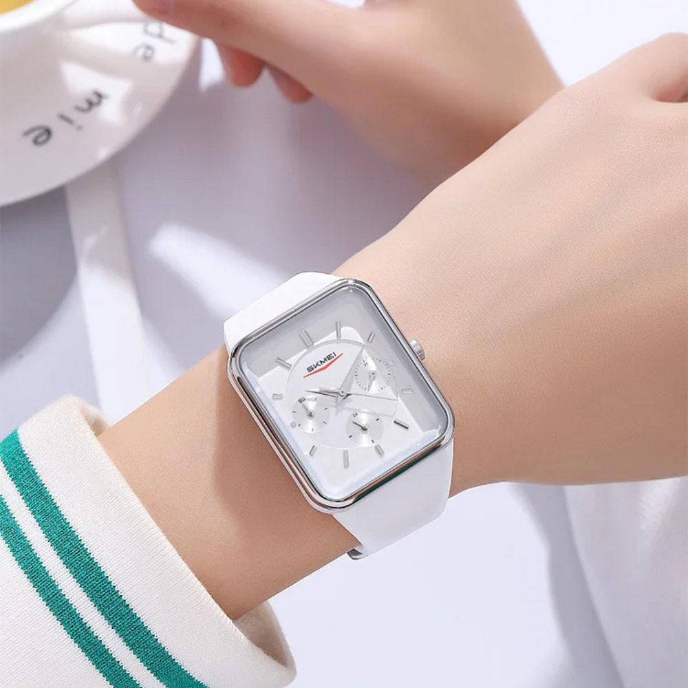 Women’s Rectangular Quartz Watch | 30 mm | White Silicone | 3 ATM | Casual Business Style