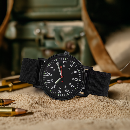Men's Military Watch | 40 mm | Green Leather | Water-resistant