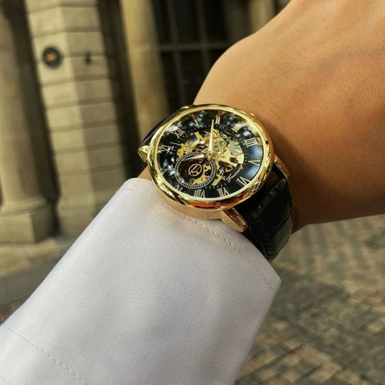 Men’s Automatic Skeleton Watch | 40 mm Case | Roman Numeral Dial | Leather Strap