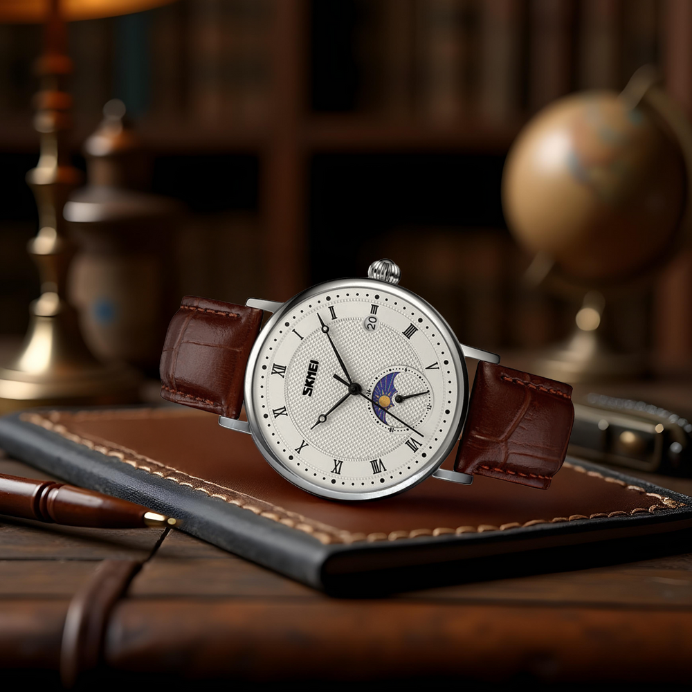 Men’s Automatic Moonphase Calendar Watch | 44 mm | Leather Strap | Multi-Function Dial