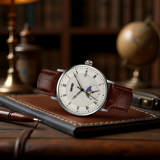 Men’s Automatic Moonphase Calendar Watch | 44 mm | Leather Strap | Multi-Function Dial