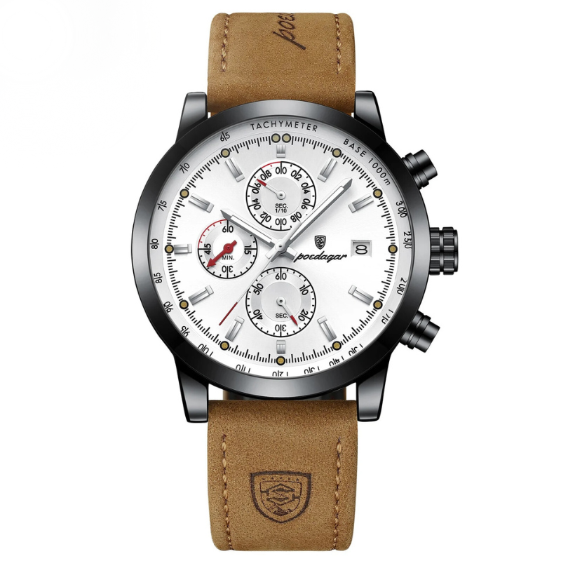 Men’s Chronograph Watch | Tachymeter Bezel | 44 mm Case | Leather Strap | 3 ATM