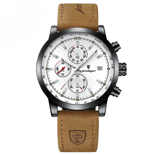 Men’s Chronograph Watch | Tachymeter Bezel | 44 mm Case | Leather Strap | 3 ATM