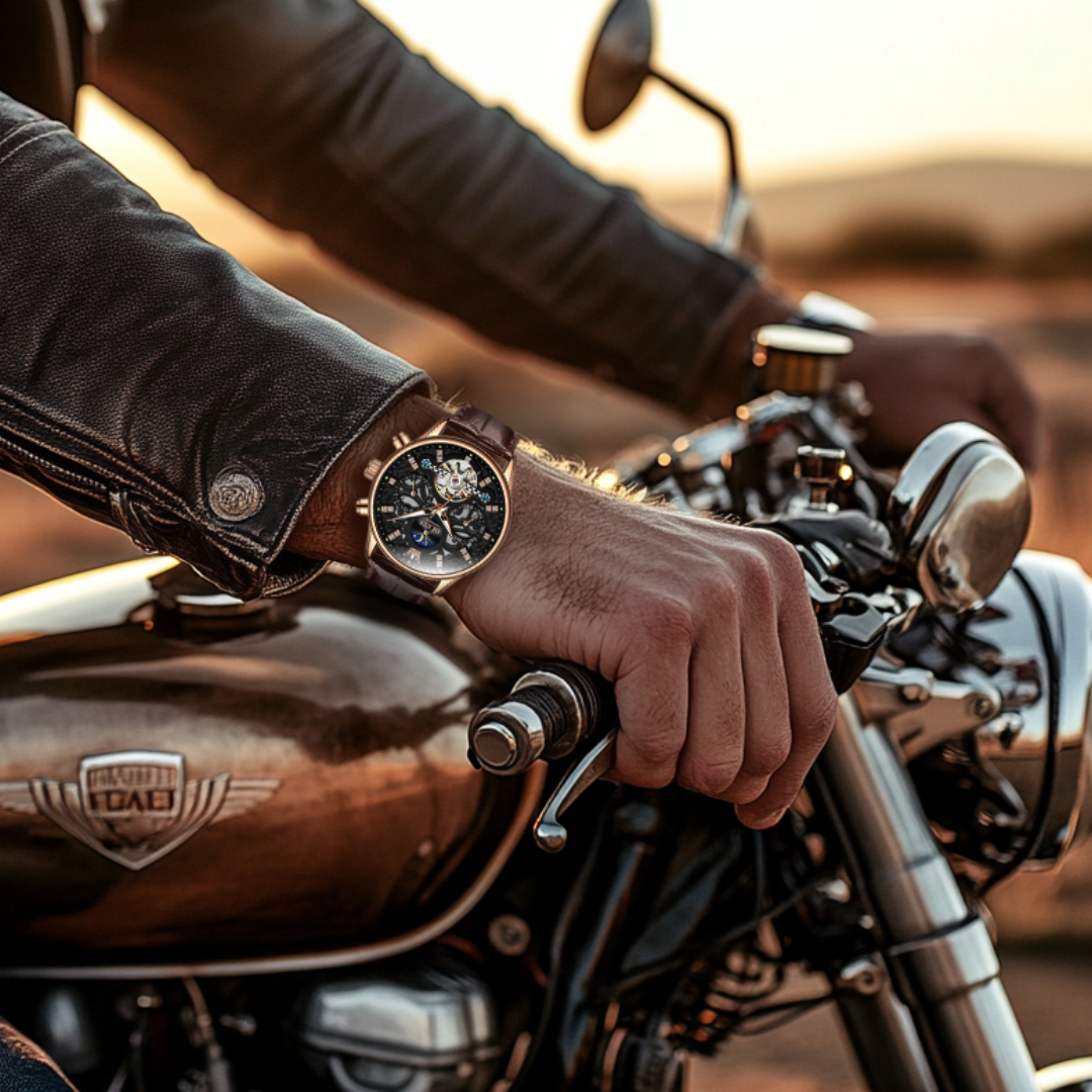 Men’s Automatic Moonphase Skeleton Watch | 42 mm | Leather Strap | Date & Multi-Function Display