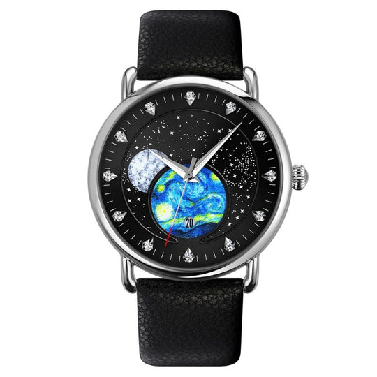 Unisex starry-sky quartz watch | 43 mm case | mesh steel strap | calendar | 3 ATM water resistant