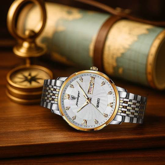 Men’s Dress Day-Date Quartz Watch | 42 mm | Stainless Steel Bracelet | Luminous Markers