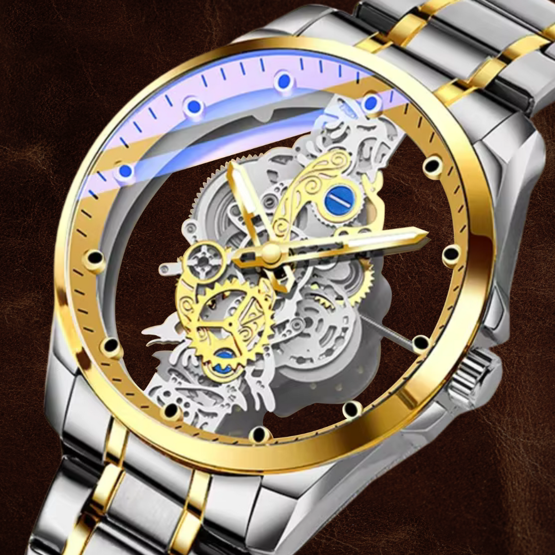 Men’s Stainless Steel Skeleton Watch | Open Mechanical Dial Bracelet | Motorhead Series | 3 ATM Water Resistant