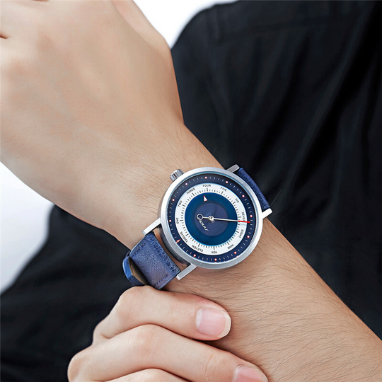 Unisex Creative Dial Quartz Watch 42 mm | Modern Military-Style | Leather Strap | 3 ATM