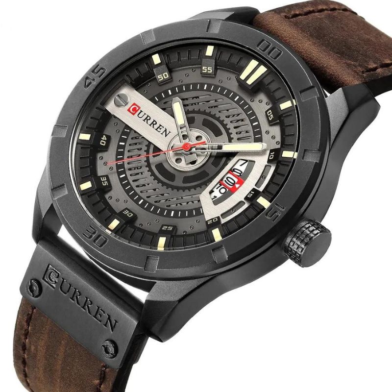 Men's Military Sport Quartz | 45 mm | Brown/Gray Leather | 3 ATM Water Resistant