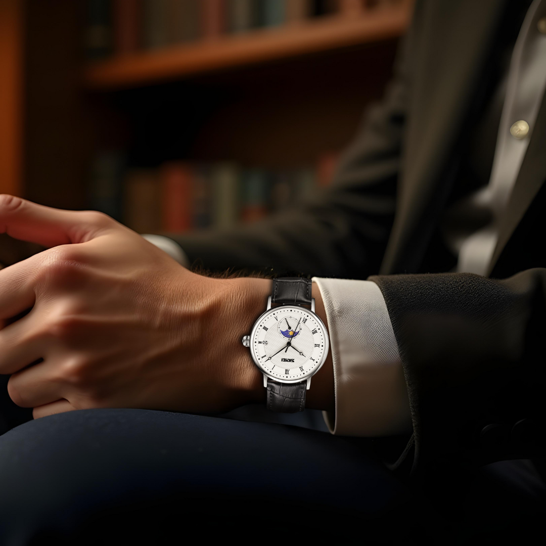 Men’s Automatic Moonphase Calendar Watch | 44 mm | Leather Strap | Multi-Function Dial