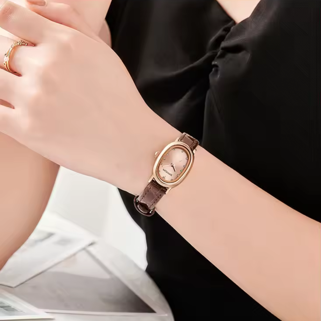 Women’s Vintage Oval Quartz Watch | 28 mm | Vegan Leather | 3 ATM