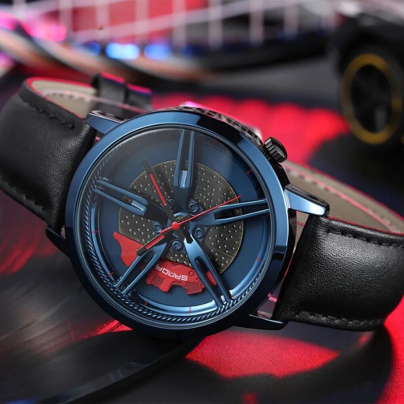 Men’s Racing Wheel Dial Watch | 41 mm | Car-Inspired Quartz | Brown Leather Strap | 3 ATM