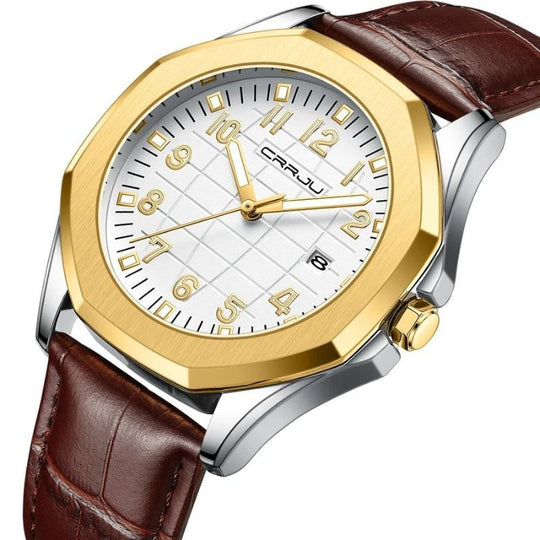 Men’s Classic Quartz Watch 42mm | Date Display | Leather Strap | 3ATM Water-Resistant Business Style
