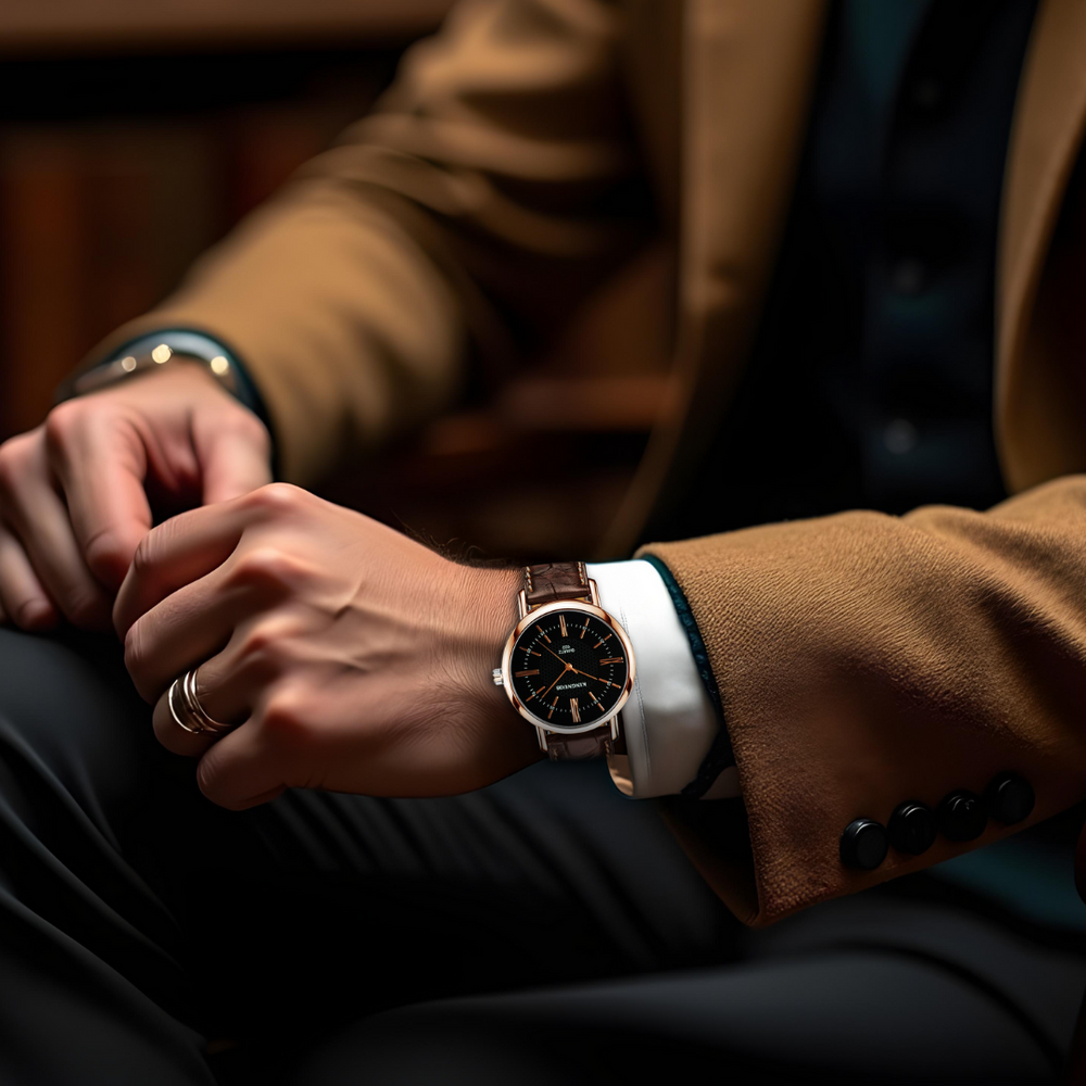 Unisex Minimalist Dress Watch 41 mm | Leather Strap | Quartz Movement | Date Window | 3 ATM Daily Water Resistant