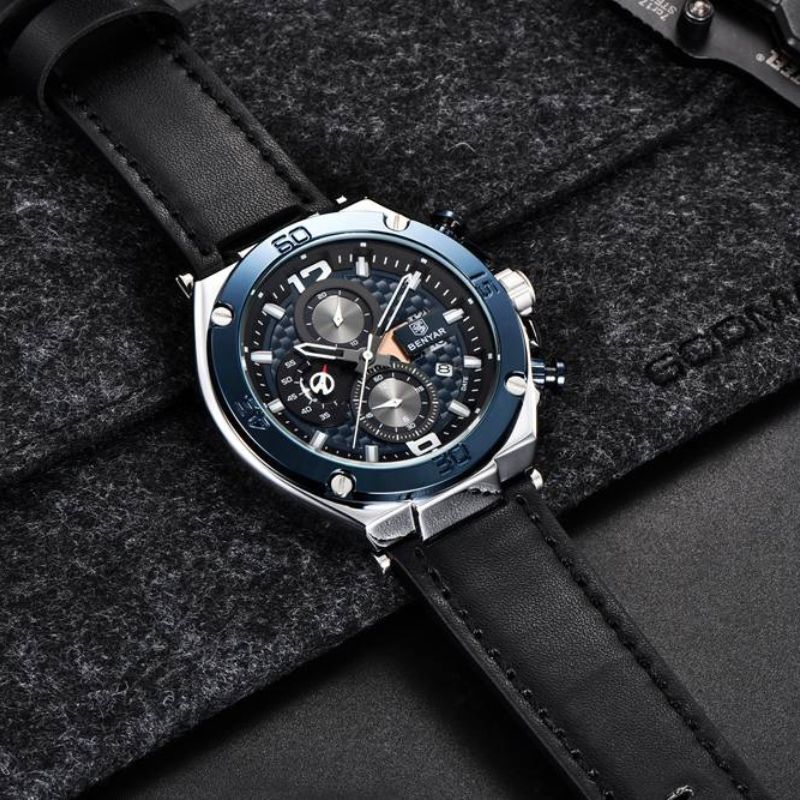 Men’s Luxury Sport Chronograph Watch | Quartz | 45 mm Case | Leather Strap | 3 ATM