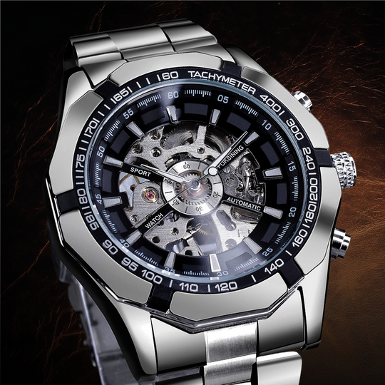 Automatic Skeleton Stainless Steel Watch | 45 mm | Tachymeter Bezel | 3 ATM Water Resistant