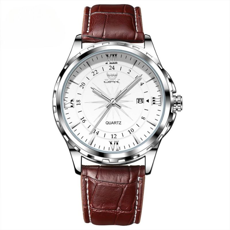 Men’s Classic Business Quartz Watch 40 mm | Leather Strap | Date Window | 24h Scale | 3 ATM
