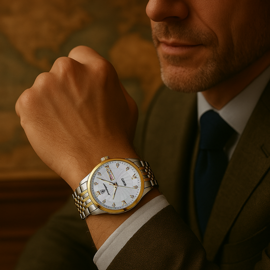 Men’s Dress Day-Date Quartz Watch | 42 mm | Stainless Steel Bracelet | Luminous Markers