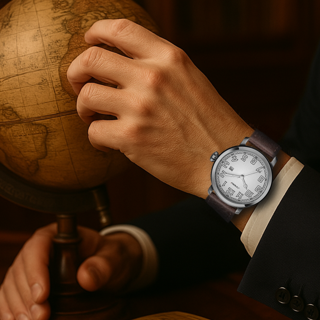 Men’s Classic Automatic Watch | 44 mm | White Dial | Brown Leather Strap | 3 ATM