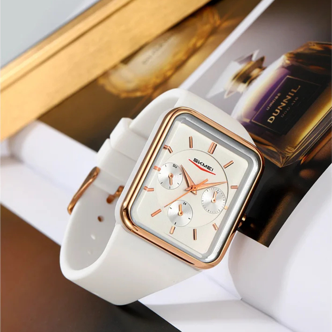Women’s Rectangular Quartz Watch | 30 mm | White Silicone | 3 ATM | Casual Business Style