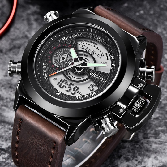 Men's Dual-Time Chronograph Watch | 47 mm | Leather Strap | 3 ATM
