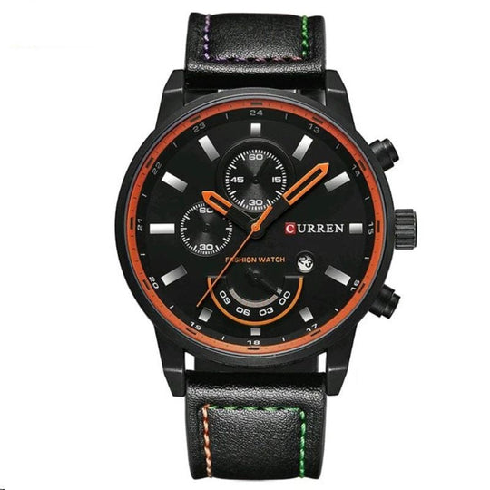 Men’s Fashion Sport Quartz Watch | Leather Strap | 43 mm Case | 3 ATM