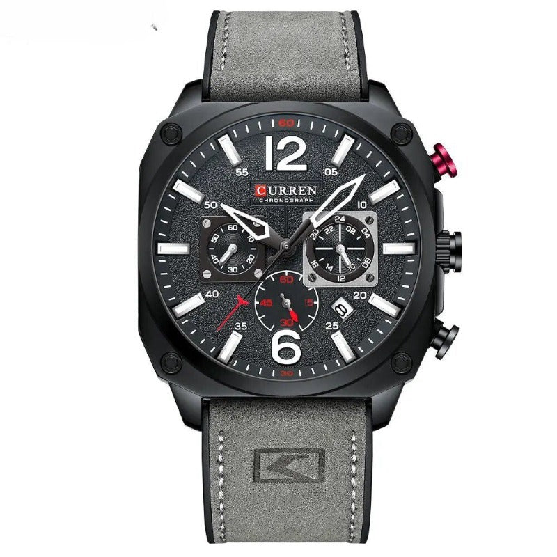 Men’s Chronograph Quartz Watch | 44 mm Case | Leather Strap | 3 ATM Water Resistant | Date