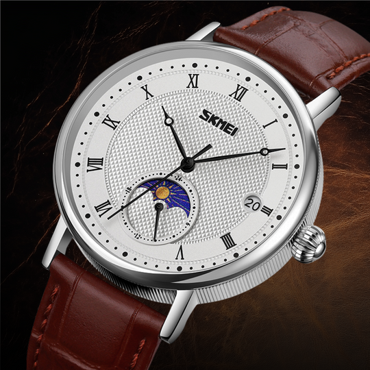 Men’s Automatic Moonphase Calendar Watch | 44 mm | Leather Strap | Multi-Function Dial