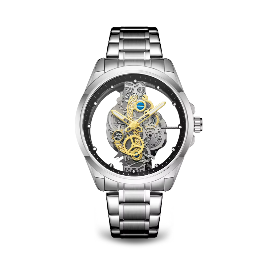 Men’s Stainless Steel Skeleton Watch | Open Mechanical Dial Bracelet | Motorhead Series | 3 ATM Water Resistant