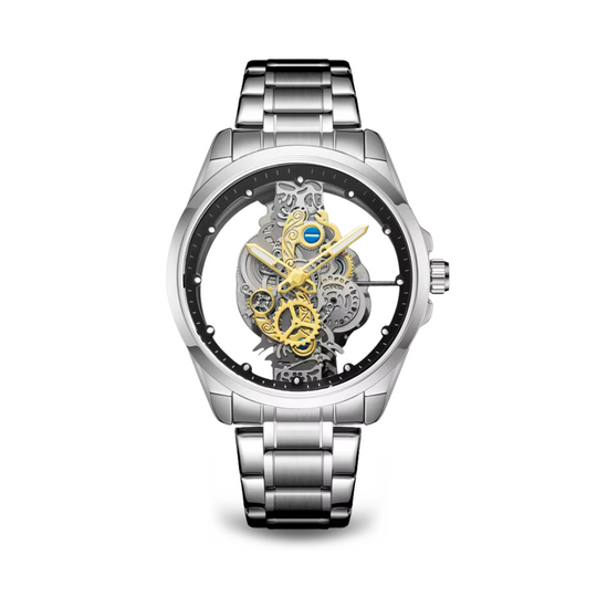 Men’s Stainless Steel Skeleton Watch | Open Mechanical Dial Bracelet | Motorhead Series | 3 ATM Water Resistant