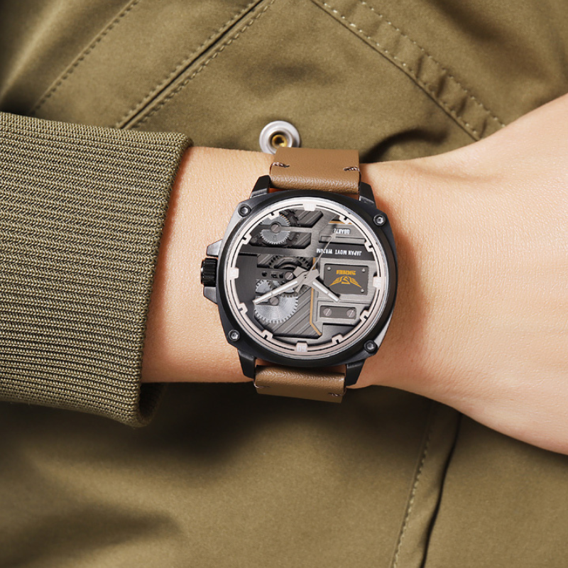 Men’s Industrial Quartz Watch | 50 mm | Leather Strap | 3 ATM Water-Resistant