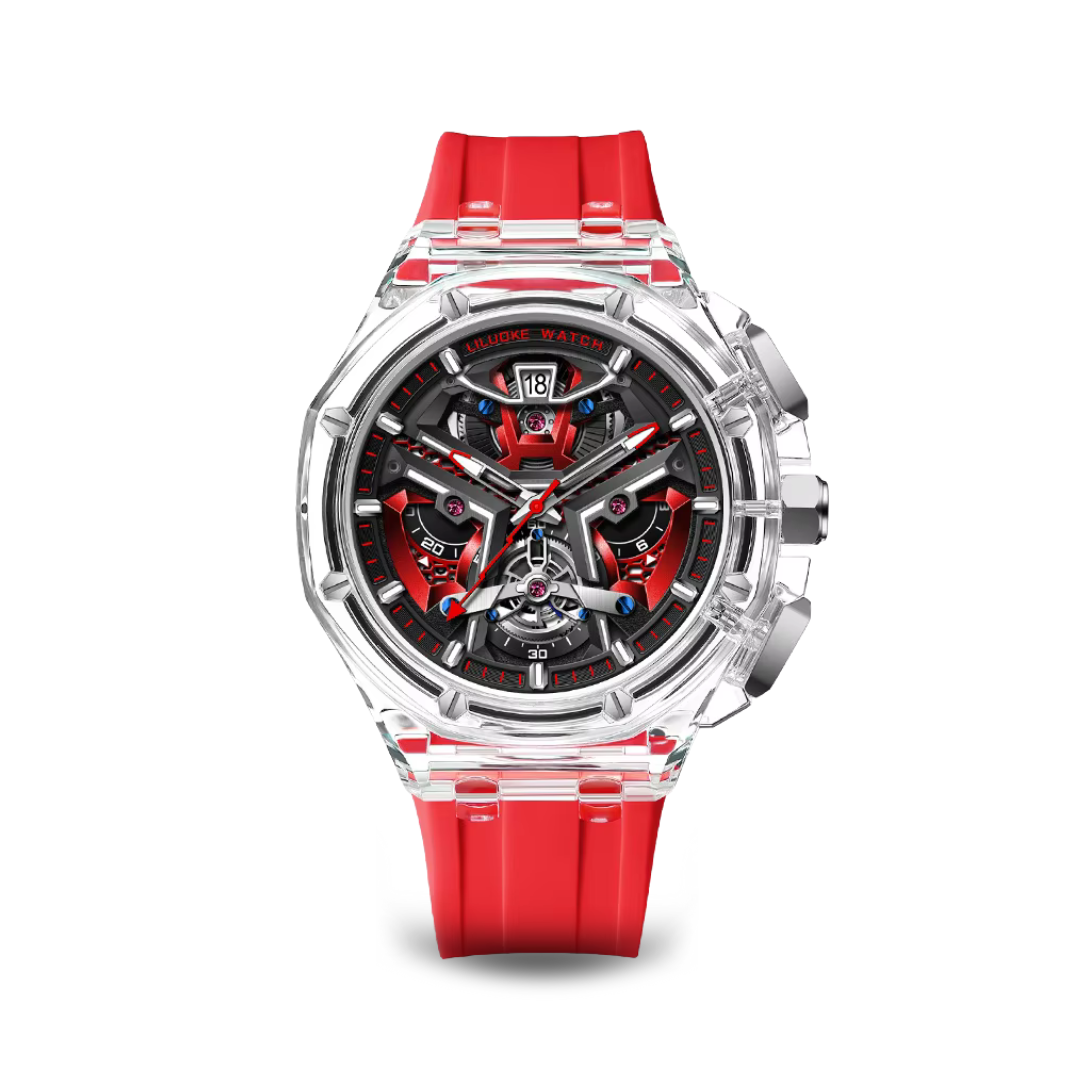 Men’s Transparent Skeleton Automatic Watch | 44 mm Case | Rubber Strap | 3 ATM Water Resistant