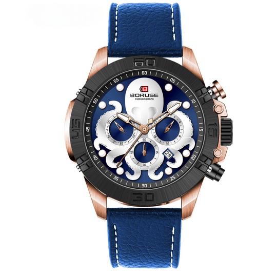 Men’s Sport Chronograph 48 mm | Quartz, Date & Week Display | Leather Strap | 3 ATM
