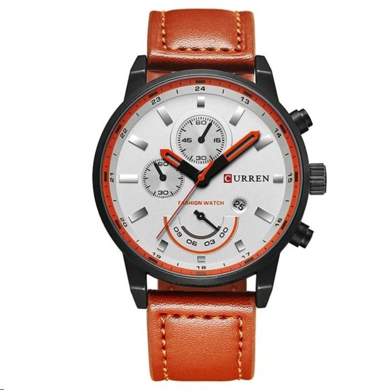 Men’s Fashion Sport Quartz Watch | Leather Strap | 43 mm Case | 3 ATM