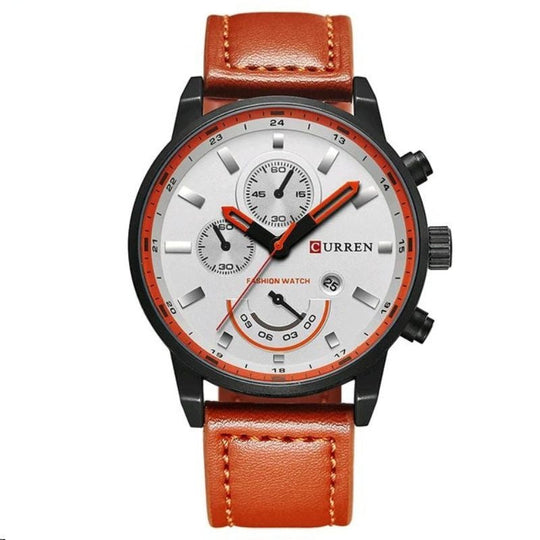 Men’s Fashion Sport Quartz Watch | Leather Strap | 43 mm Case | 3 ATM