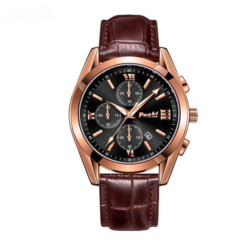 Men’s Business Chronograph Watch | 41 mm | Leather Strap | Quartz | 3 ATM